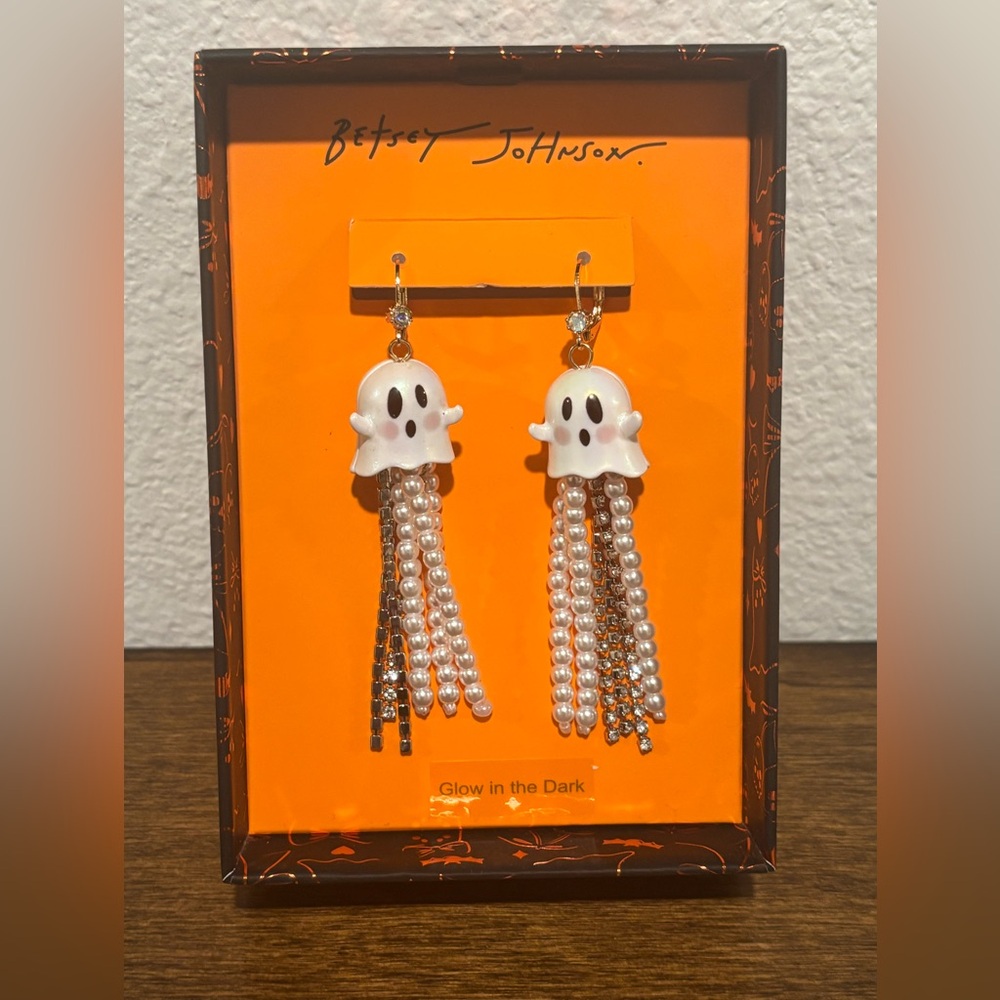 Betsey Johnson White Ghost Earrings with Pearl Tassels - Picture 2 of 2